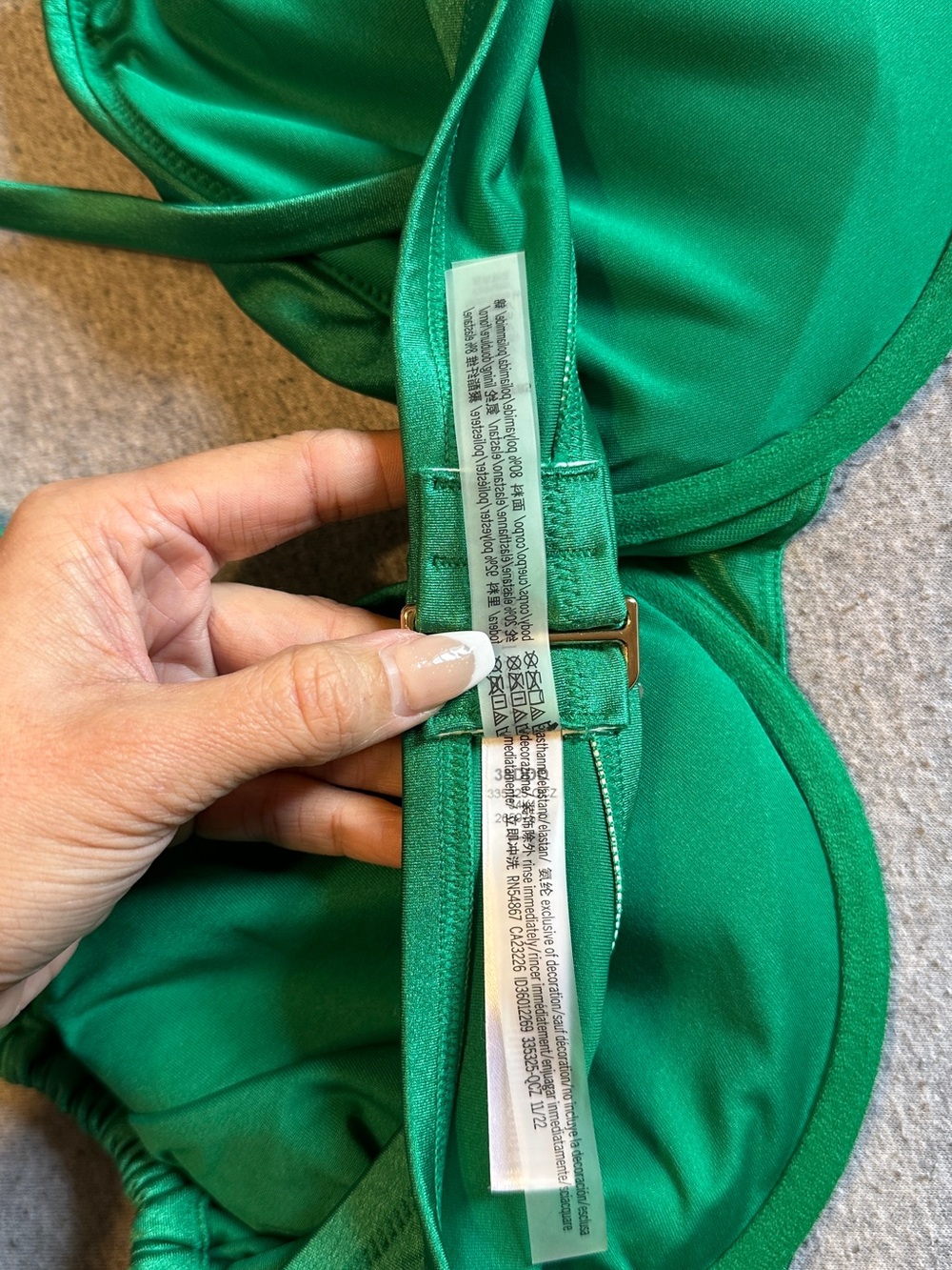 Victoria's Secret Tie-Shoulder Underwire Bikini Top, Emerald Metallic, Sz 38DDD - Picture 8 of 10